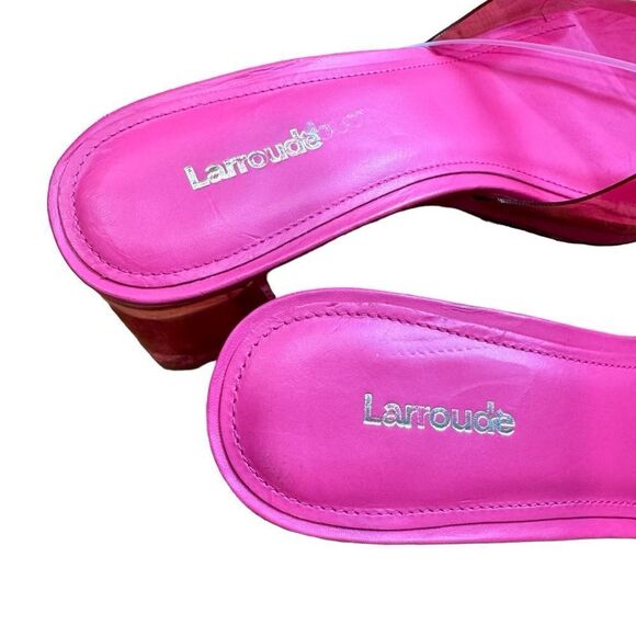 Revolve Larroude Jenn Pink Lucite Chunky Block Heel Sandals - Picture 6 of 13